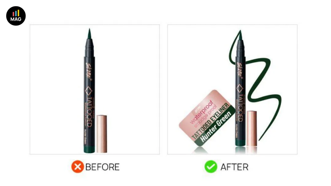 Before and after Amazon main image with improved product angle and contrast against white background