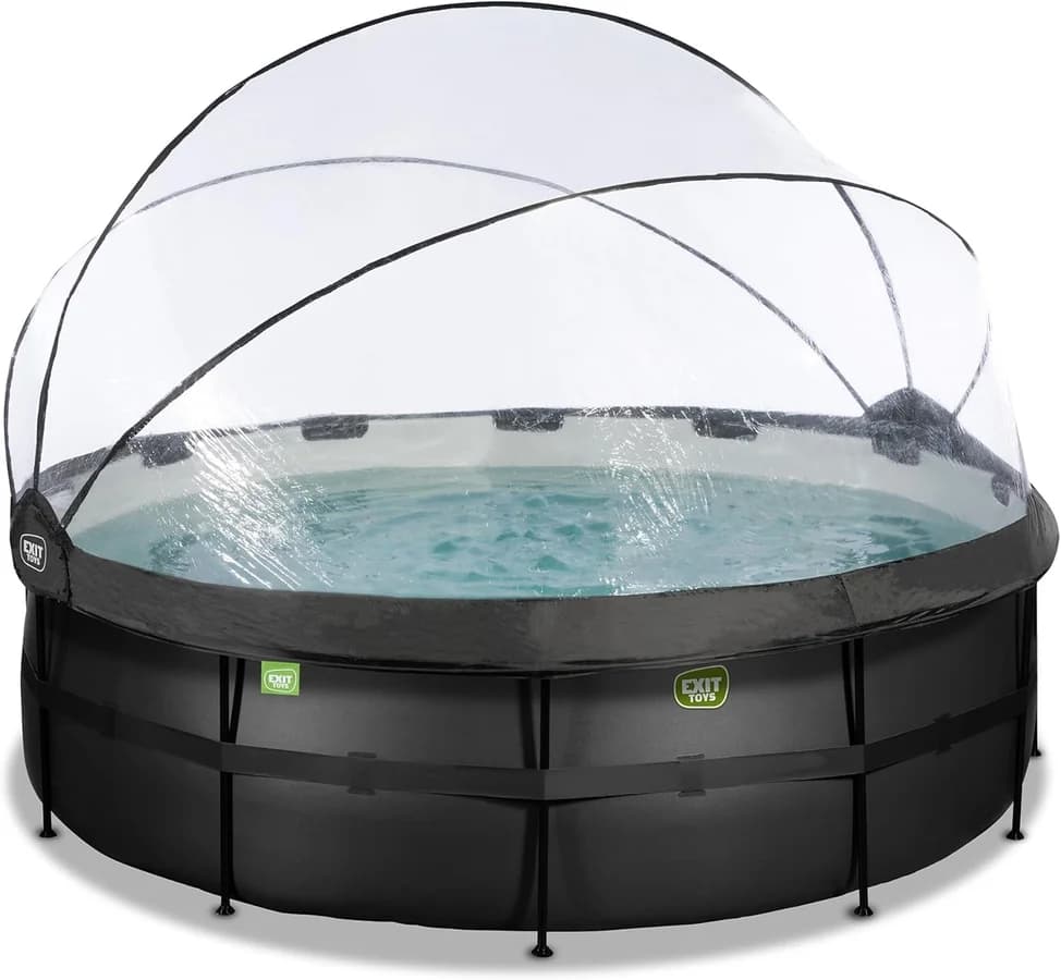 Amazon main image before: EXIT Toys above-ground pool with dome canopy on white background, no pump or safety tag visible