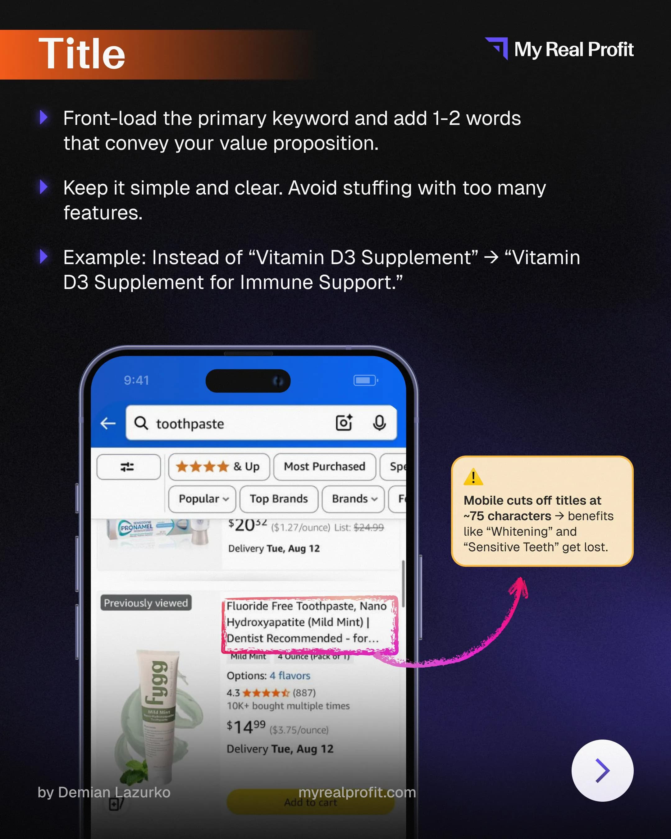 Amazon listing optimization guide slide on main image and secondary gallery requirements